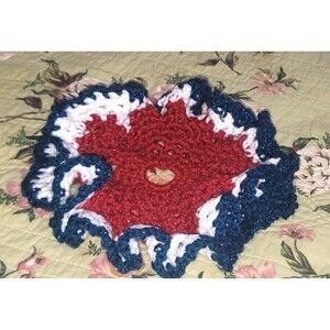 Handmade patriotic sparkle Crochet TABLETOP Candle skirt doily coaster sparkle y